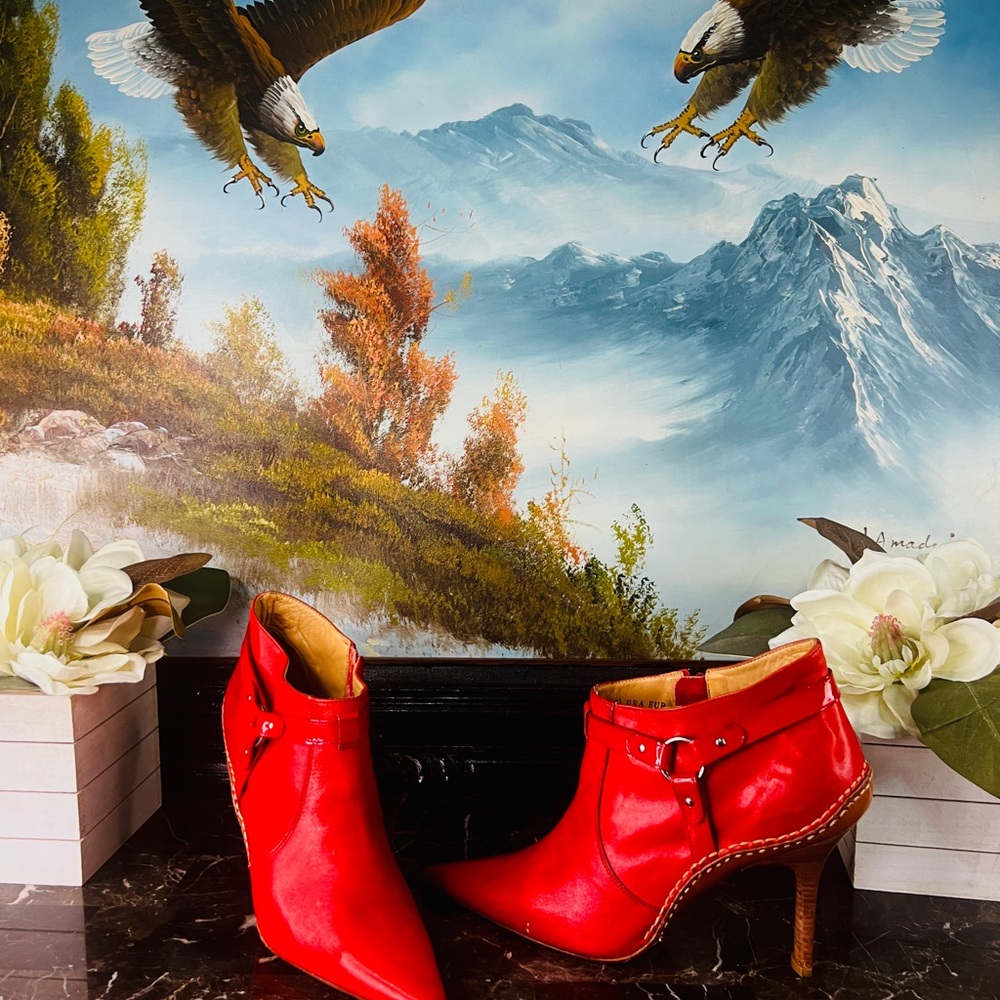 π Lucchese Charlie 1 Horse handcrafted Vintage Heels Western Boots 7 Red RAREπ - Picture 9 of 15